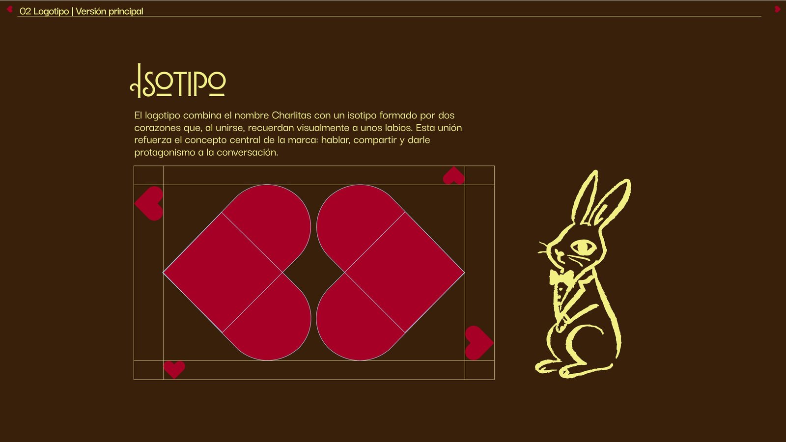 Construcción del isotipo de Charlitas mediante dos corazones opuestos