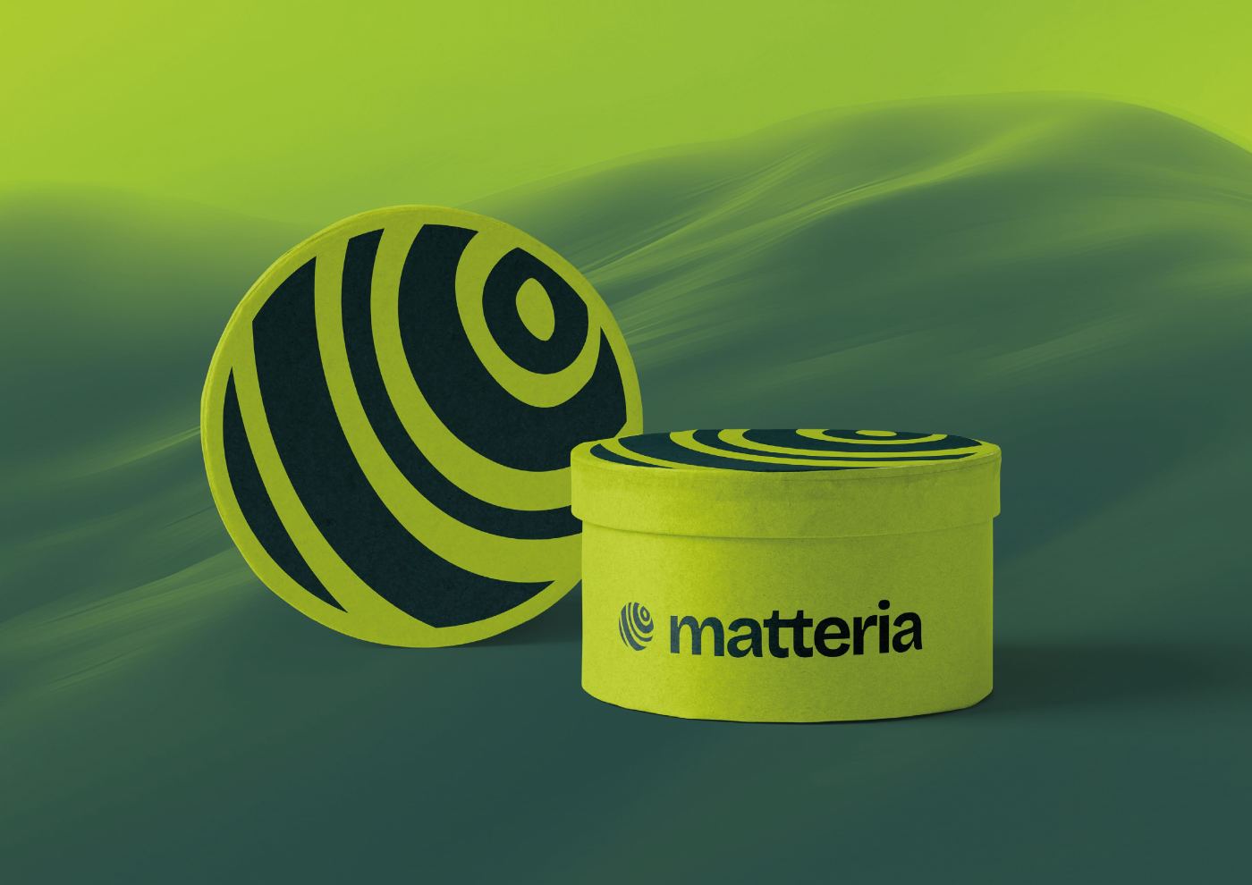Aplicación de marca Matteria en packaging verde