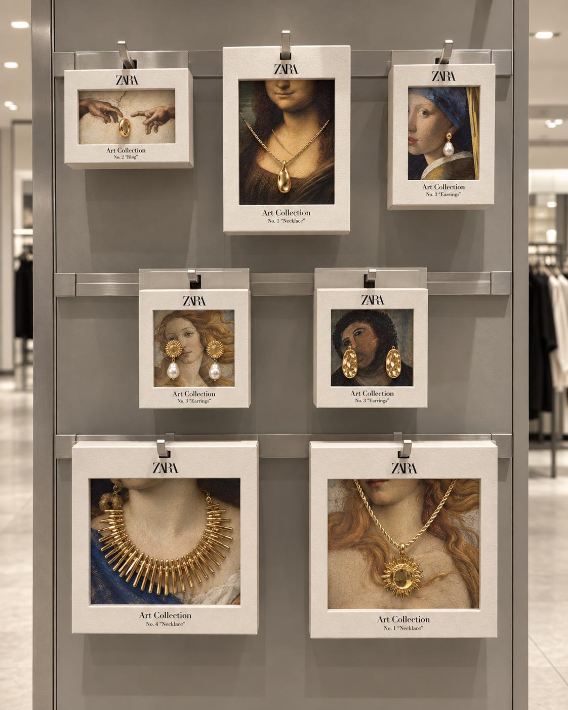 Expositor de tienda con la colección completa de packaging